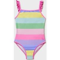 Crew Clothing Striped Frill Swimsuit (3-12 Yrs) White Mix