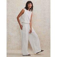 Linen Blend Striped Wide Leg Trousers