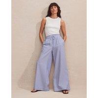 Striped Elasticated Waist Wide Leg Trousers
