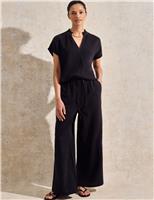 RO&ZO Pure Cotton Wide Leg Trousers Black