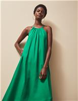 Linen Rich Tie Detail Maxi Slip Dress