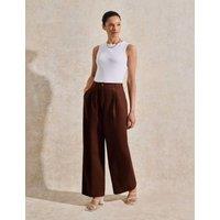 Linen Rich Buckle Detail Wide Leg Trousers