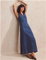 RO&ZO Denim V-Neck Maxi Skater Dress Blue Denim