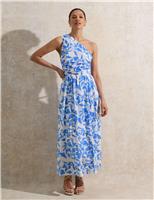 RO&ZO Pure Cotton Printed On Shoulder Midaxi Dress Blue Mix