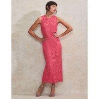RO&ZO Lace Textured High Neck Midaxi Column Dress Pink