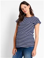 JoJo Maman Bb Maternity Pure Cotton Striped T-Shirt Navy Mix
