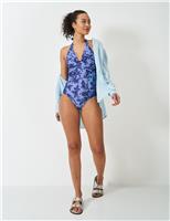 Crew Clothing Floral Halterneck Swimsuit Blue Mix
