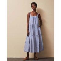 RO&ZO Striped Square Neck Maxi Tiered Dress Light Blue Mix