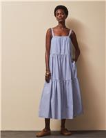 RO&ZO Striped Square Neck Maxi Tiered Dress Light Blue Mix