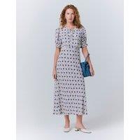 Crepe Floral Tie Neck Midi Smock Dress