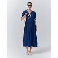 Ghost Crepe V-Neck Midi Tea Dress Dark Blue