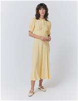 Ghost Satin Collared Midi Tea Dress Yellow