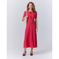 Crepe Bow Detail Puff Sleeve Midi Tea Dress