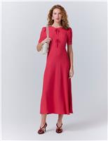 Crepe Bow Detail Puff Sleeve Midi Tea Dress