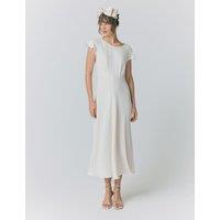 Ghost Crepe Round Neck Midi Skater Dress Natural