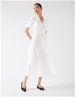 Pure Cotton V-Neck Midi Waisted Dress