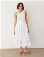 Finery London Pure Cotton Broderie Midi A-Line Skirt Black