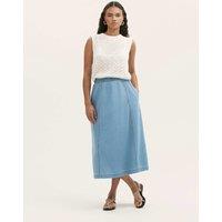 Finery London Pure Cotton Denim Midaxi Skirt Light Blue