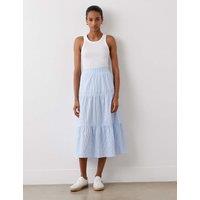 Finery London Pure Cotton Striped Midi Tiered Skirt Blue Mix