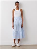 Pure Cotton Striped Midi Tiered Skirt