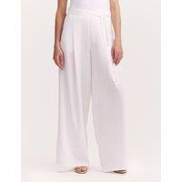 Finery London Linen Blend Belted Wide Leg Trousers White