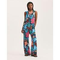 Finery London Floral Drawstring Wide Leg Trousers Blue Mix