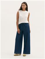 Finery London Denim Wide Leg Trousers Blue