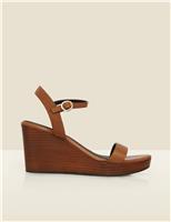 Leather Ankle Strap Wooden Wedge Sandals