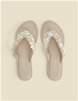 SOSANDAR Leather Shell Flat Flip Flops Cream