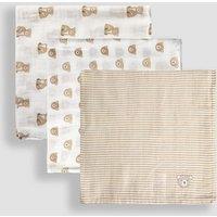 5pk Pure Cotton Bear Embroidered Muslins
