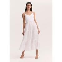 Finery London Pure Cotton Textured Midi Tiered Dress White