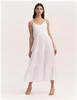 Pure Cotton Textured Midi Tiered Dress