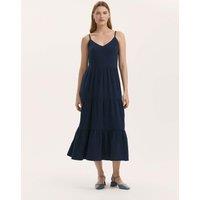 Finery London Pure Cotton Textured Midi Tiered Dress Navy