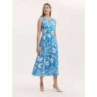 Finery London Printed Button Through Midi Skater Dress Blue Mix