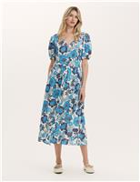 Floral V-Neck Midi Tea Dress With Linen