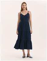 Pure Cotton Textured Midi Tiered Dress