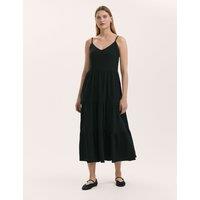 Finery London Pure Cotton Textured Midi Tiered Dress Black