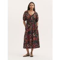 Finery London Floral V-Neck Midi Waisted Dress Black Mix