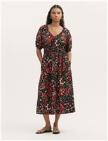 Floral V-Neck Midi Waisted Dress