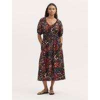 Finery London Floral V-Neck Midi Waisted Dress Black Mix