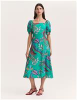 Printed Square Neck Midi Smock Dress