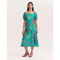 Finery London Printed Square Neck Midi Smock Dress Green Mix