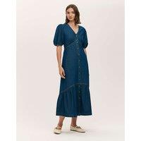 Finery London Denim Button Through Midi Tiered Dress Blue