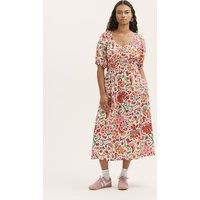 Finery London Floral V-Neck Midi Waisted Dress Ivory Mix