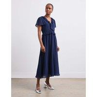 Finery London Chiffon Midi Tea Dress Navy