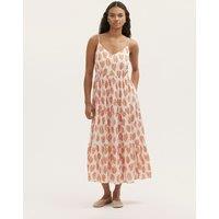 Finery London Pure Cotton Leaf Print V-Neck Midi Dress Ivory Mix