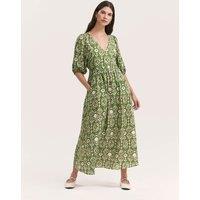 Finery London Printed V-Neck Midaxi Smock Dress with Linen Green Mix