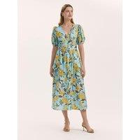 Finery London Floral V-Neck Midi Waisted Dress Blue Mix