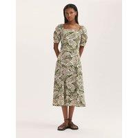 Finery London Leaf Print Square Neck Midi Tea Dress Green Mix