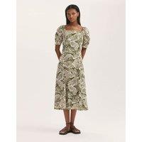 Finery London Leaf Print Square Neck Midi Tea Dress Green Mix